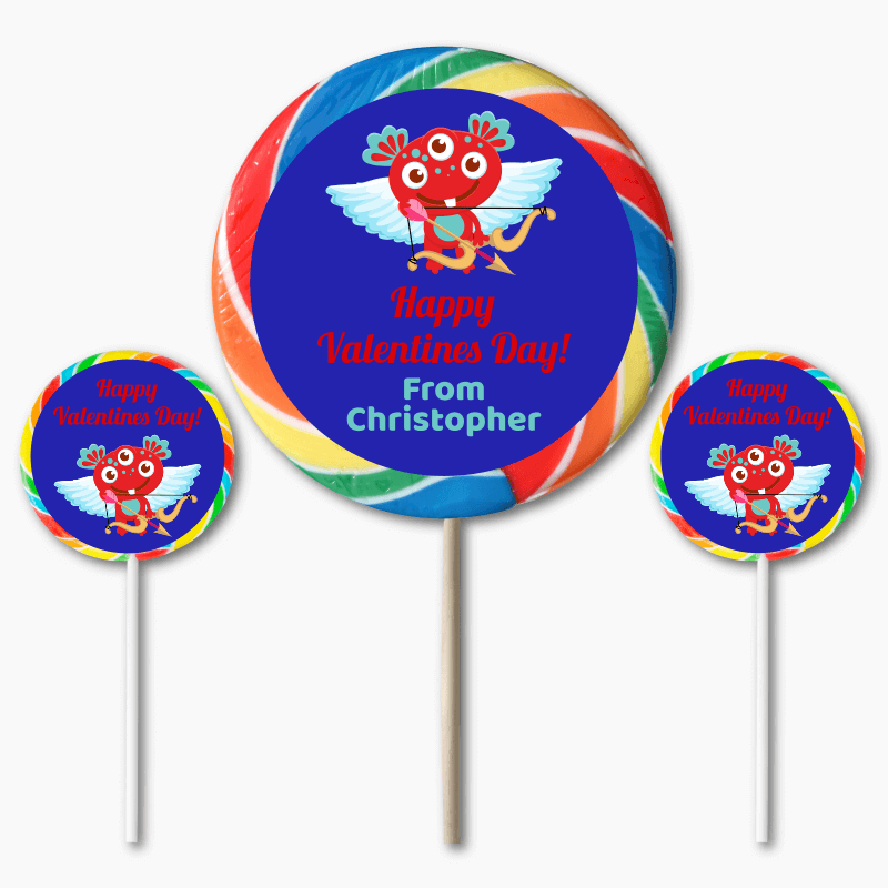 Personalised Monsters Valentines Day Gift Round Lollipop Stickers