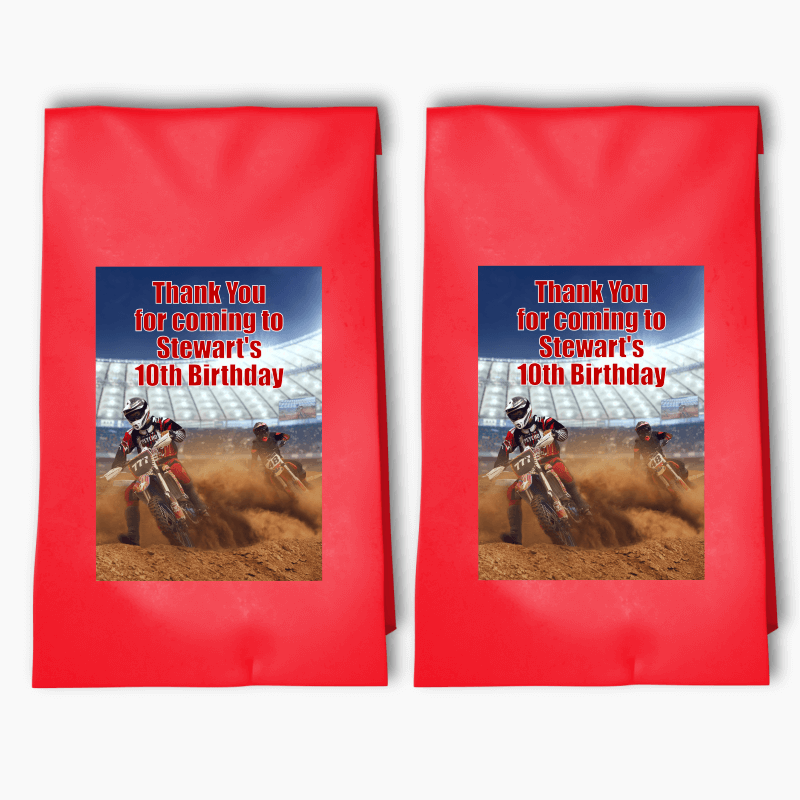 Personalised Motocross Party Bags &amp; Labels