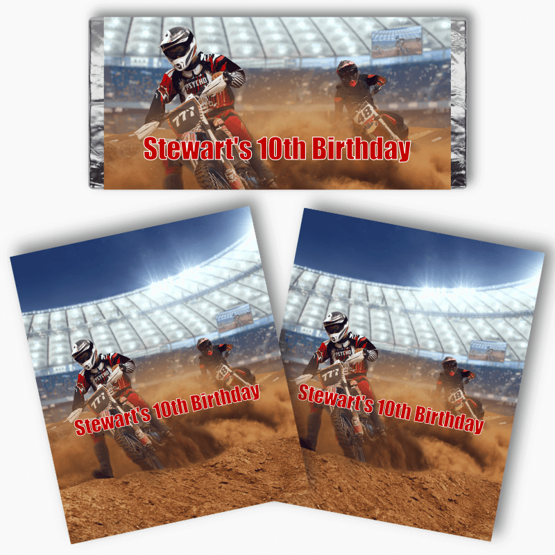 Personalised Motocross Party Mini Chocolate Labels