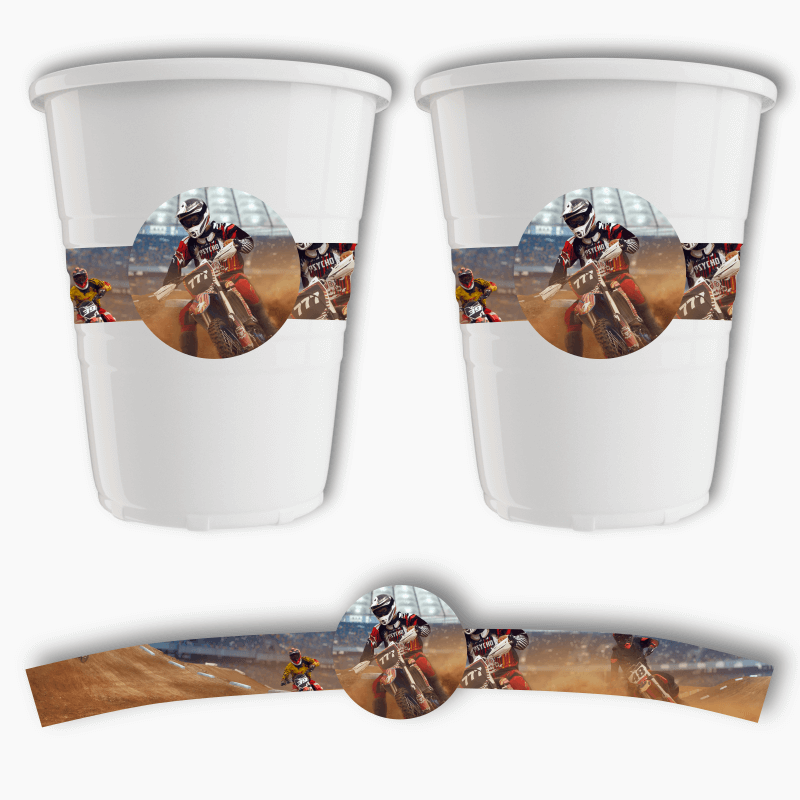 Motocross Birthday Party Cup Stickers