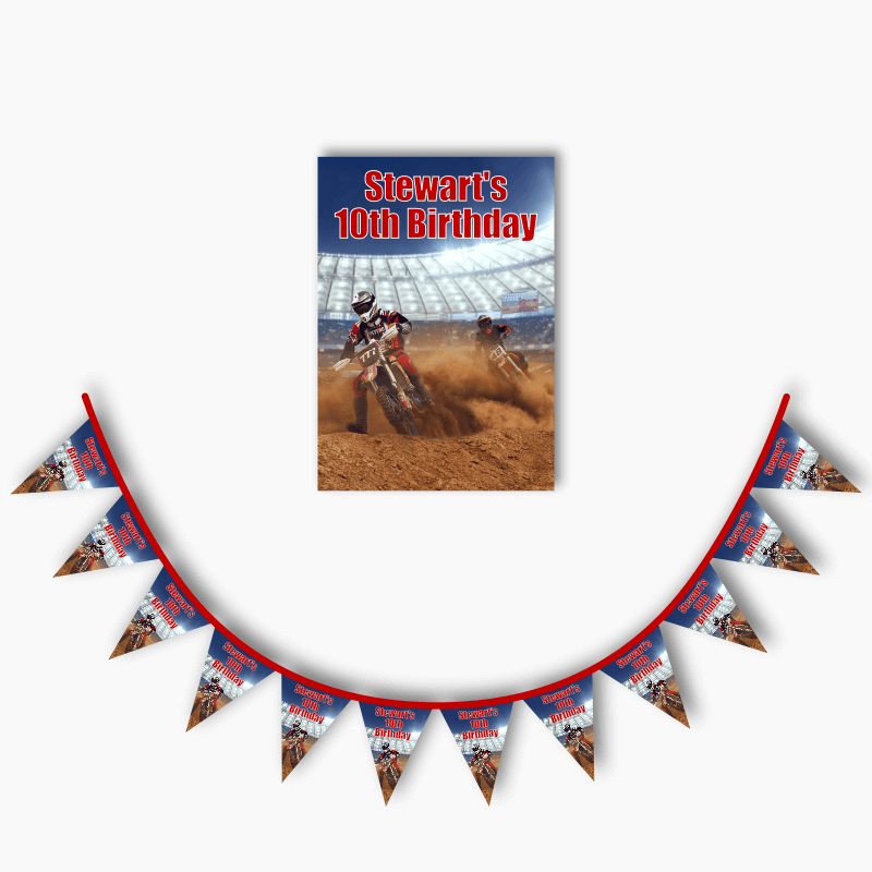 Personalised Motocross Party Poster &amp; Bunting Combo