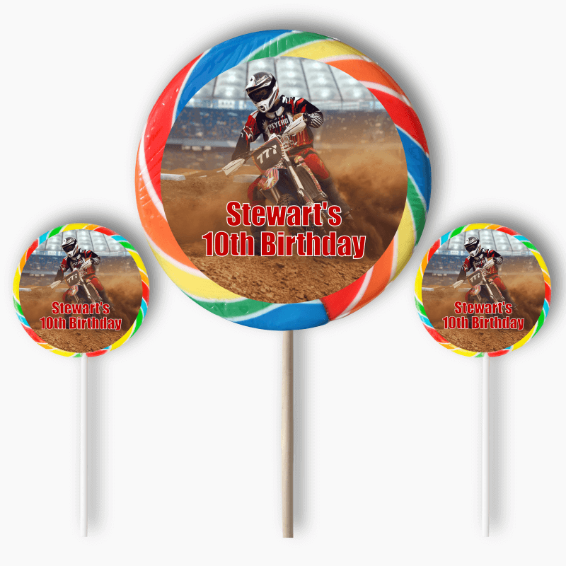 Personalised Motocross Party Round Stickers