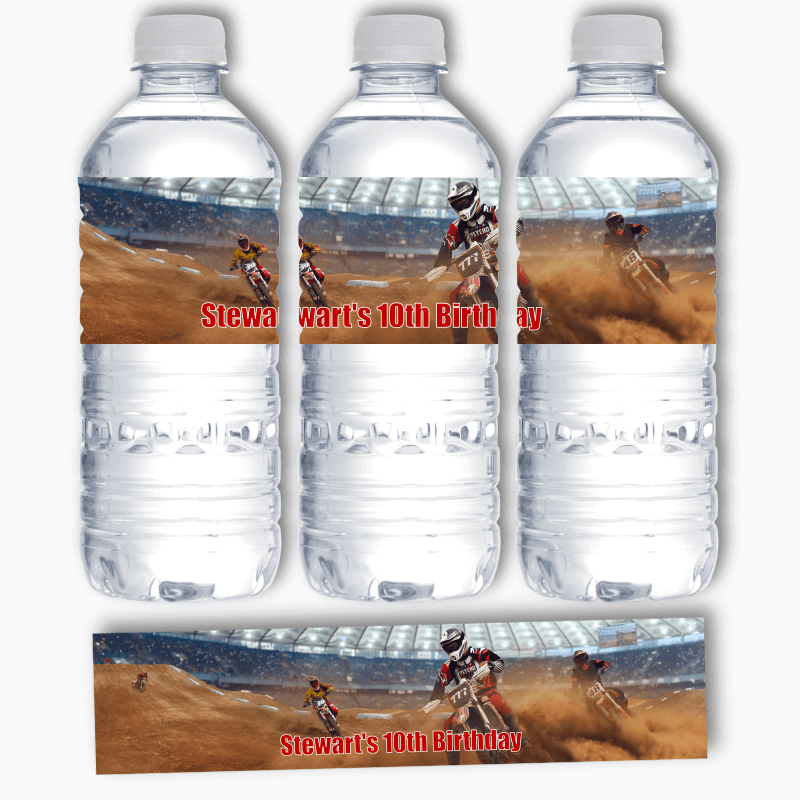 Personalised Motocross Party Water Labels