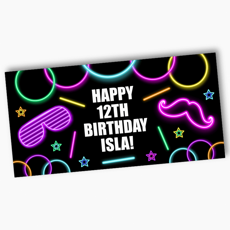 Personalised Neon Glow Birthday Party Banners - Girls