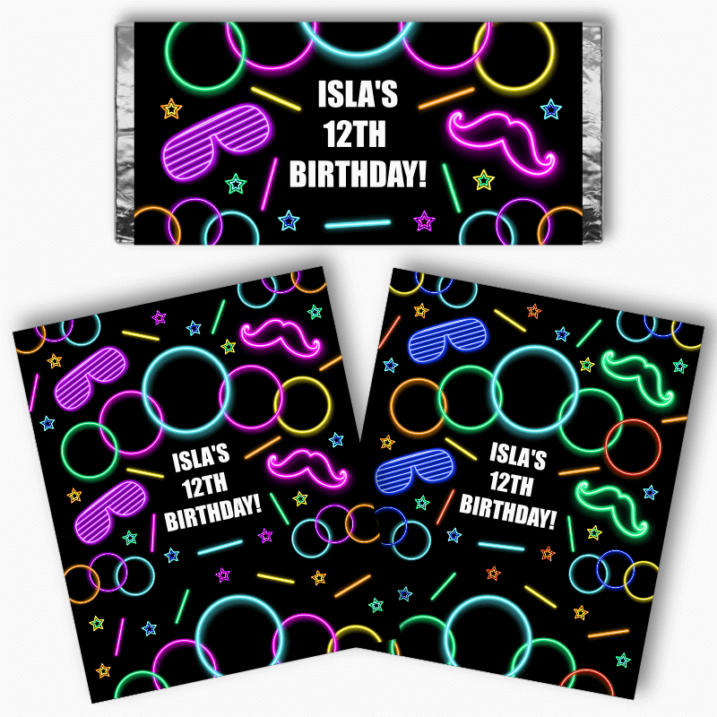 Personalised Neon Glow Party Mini Chocolate Labels