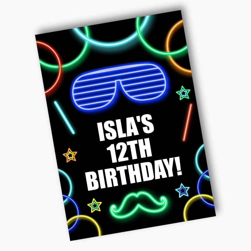 Personalised Neon Glow Birthday Party Posters - Girls