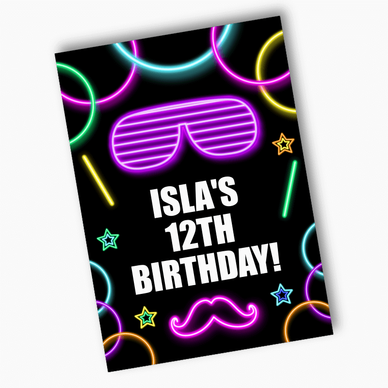 Personalised Neon Glow Birthday Party Posters - Girls