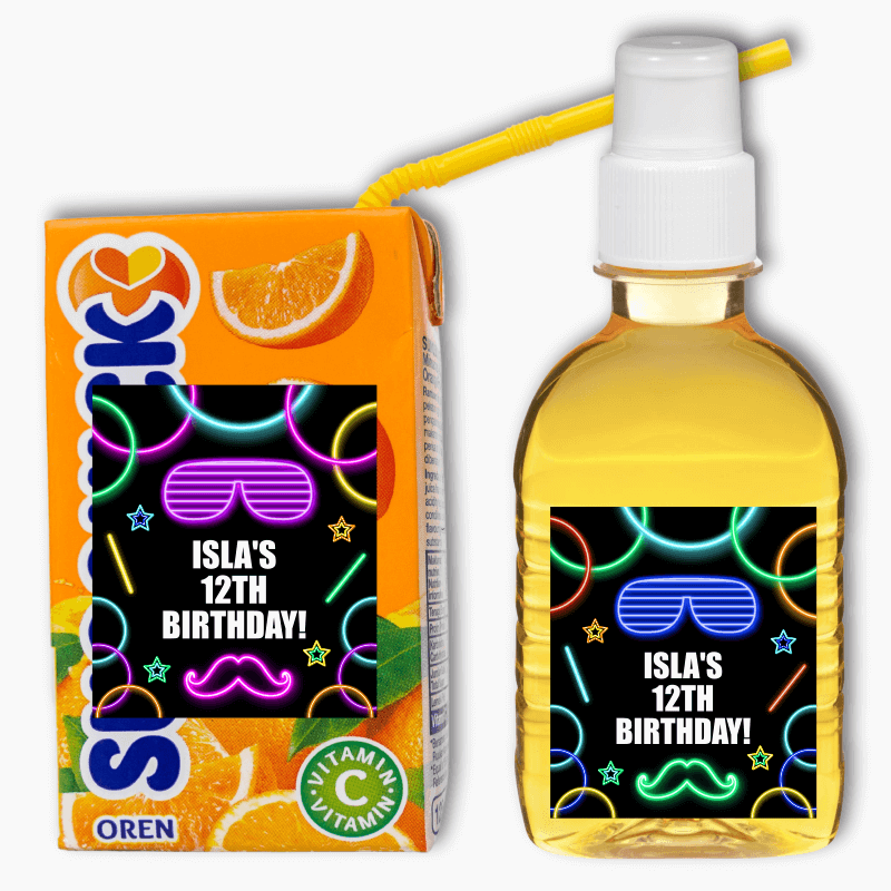 Neon Glow Birthday Party Rectangle Favour Stickers