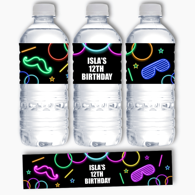 Personalised Neon Glow Party Water Bottle Labels
