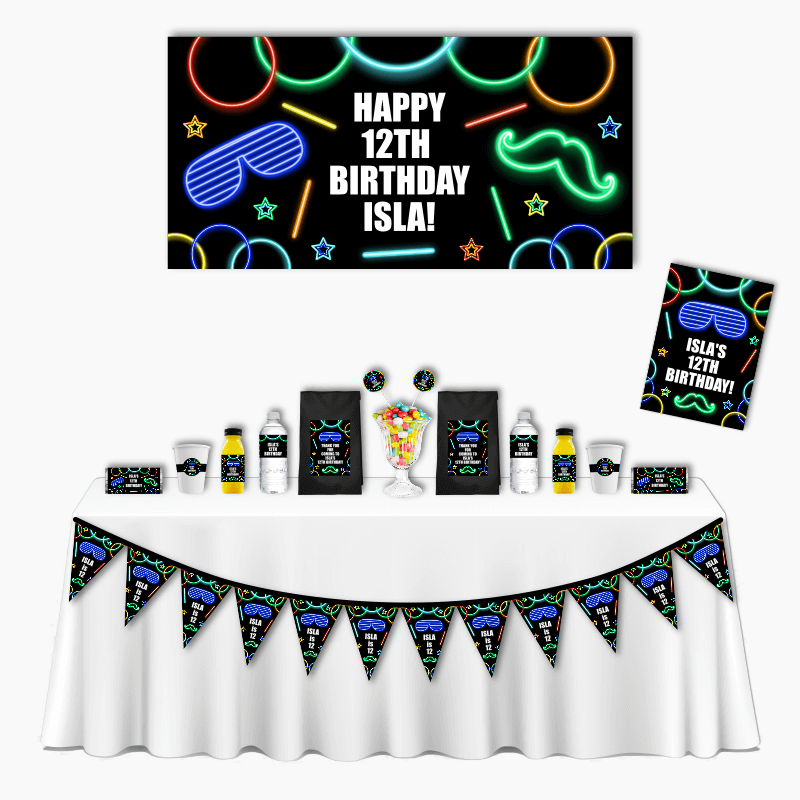 Personalised Boys Neon Glow Deluxe Birthday Party Pack