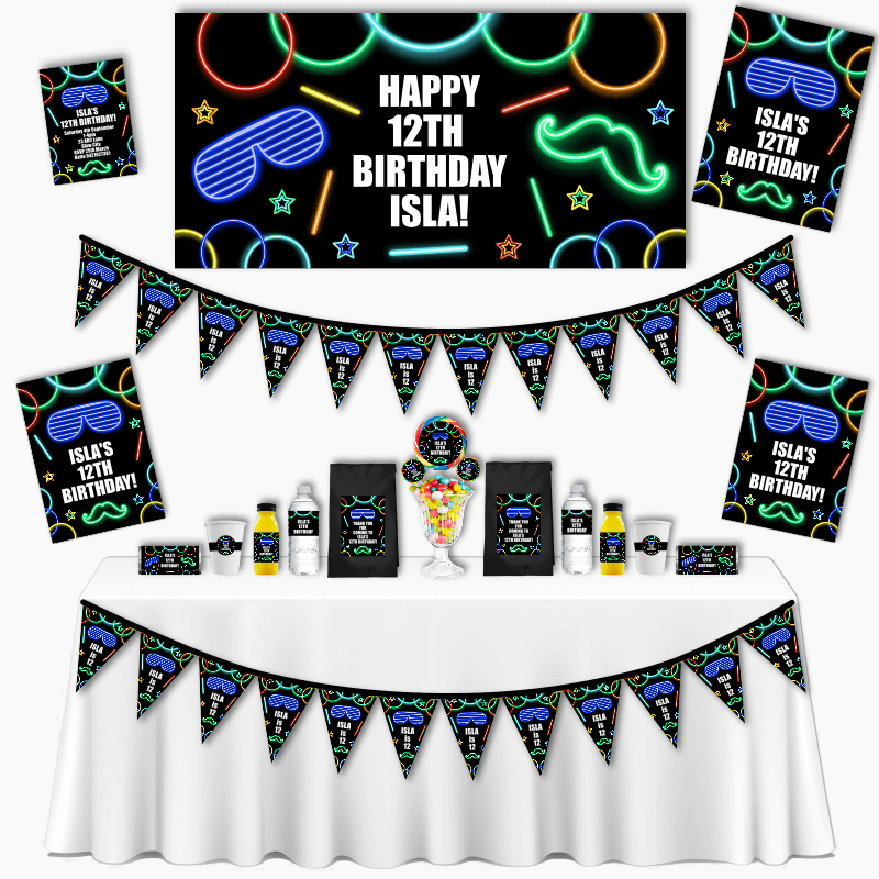 Personalised Boys Neon Glow Grand Birthday Party Pack