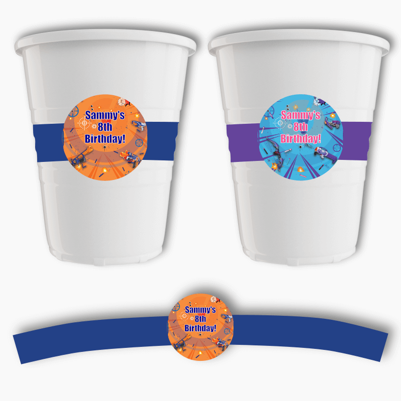 Nerf Toy Gun Birthday Party Cup Stickers