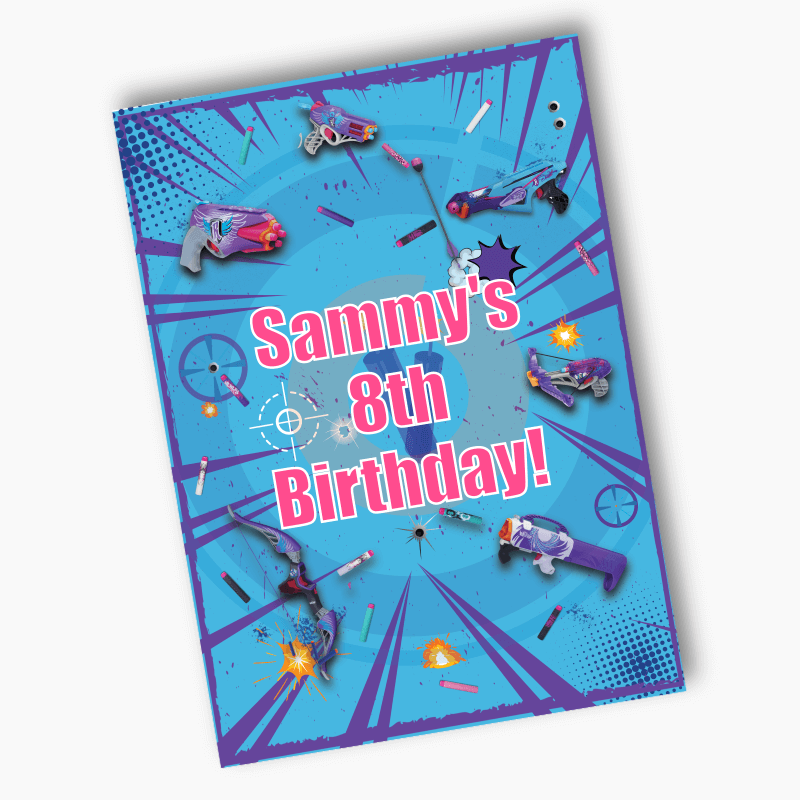 Personalised Nerf Toy Gun Birthday Party Posters - Girls