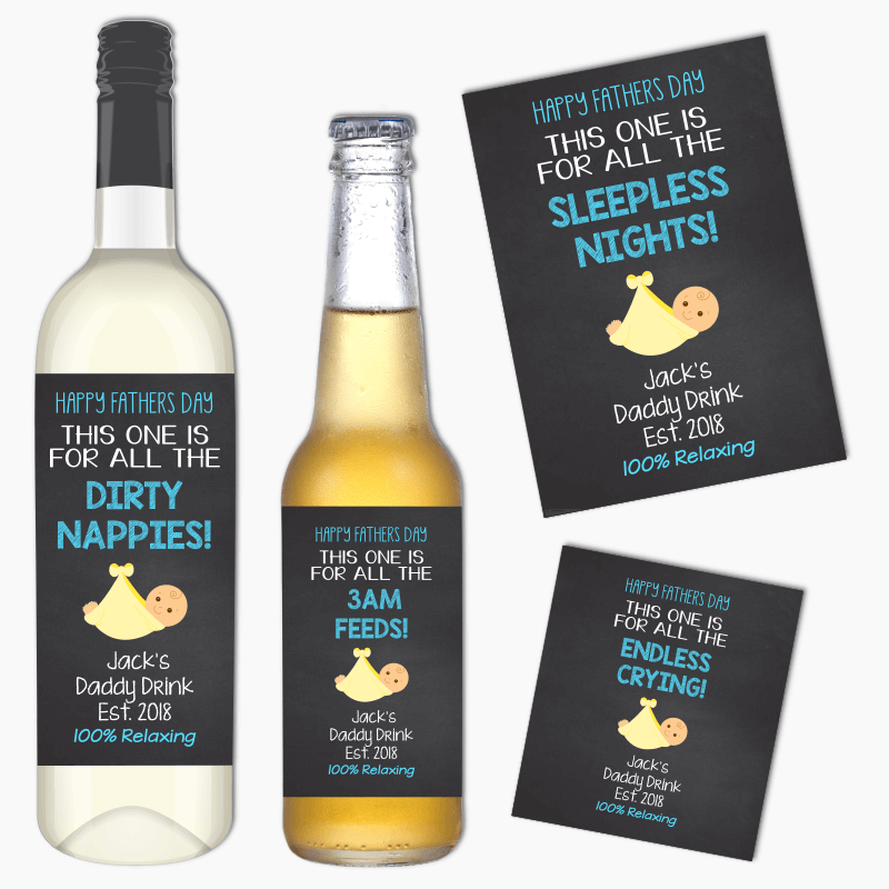 New Dad Milestones Fathers Day Wine & Beer Labels