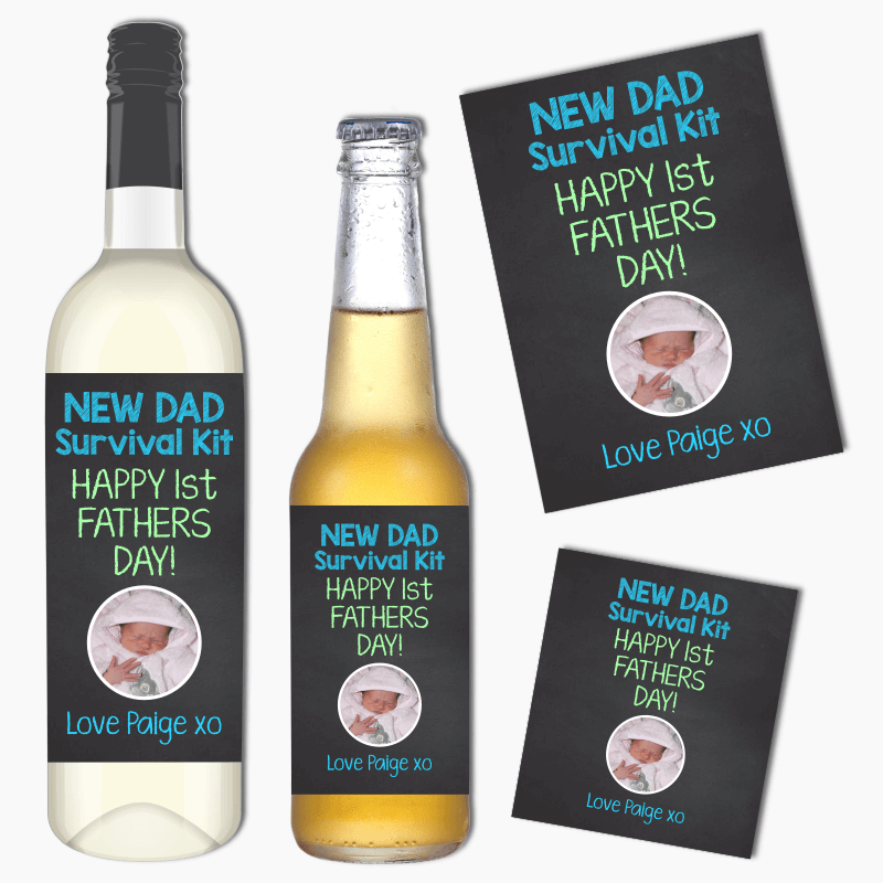 New Dad Survival Kit Fathers Day Gift Labels with Photo