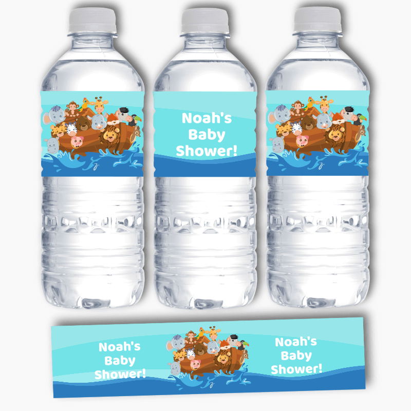 Personalised Noah&#39;s Ark Baby Shower Water Bottle Labels