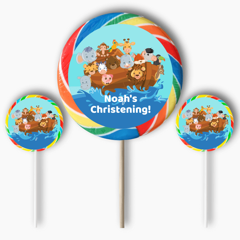Personalised Noah's Ark Party Round Lollipop Stickers