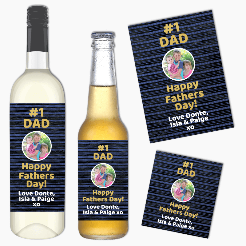 Number 1 Dad Fathers Day Gift Wine &amp; Beer Labels with Photo
