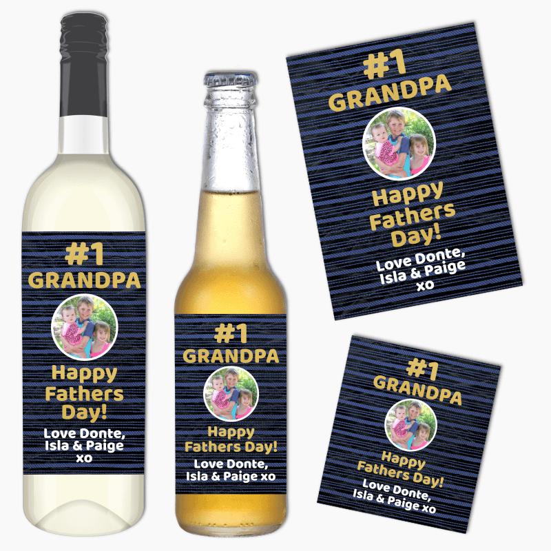 Number 1 Grandpa Fathers Day Gift Wine &amp; Beer Labels with Photo