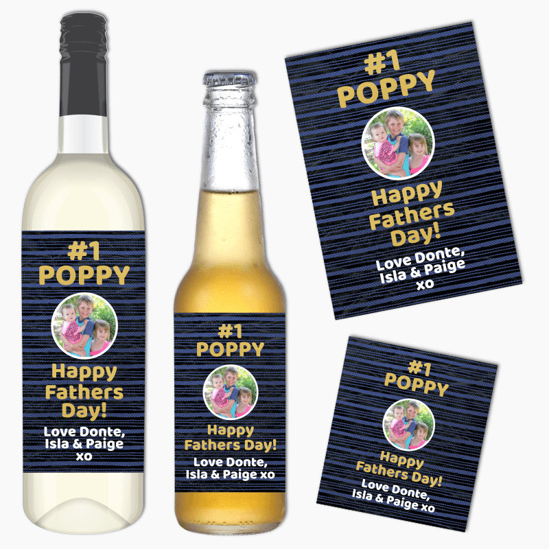 Number 1 Poppy Fathers Day Gift Wine &amp; Beer Labels with Photo