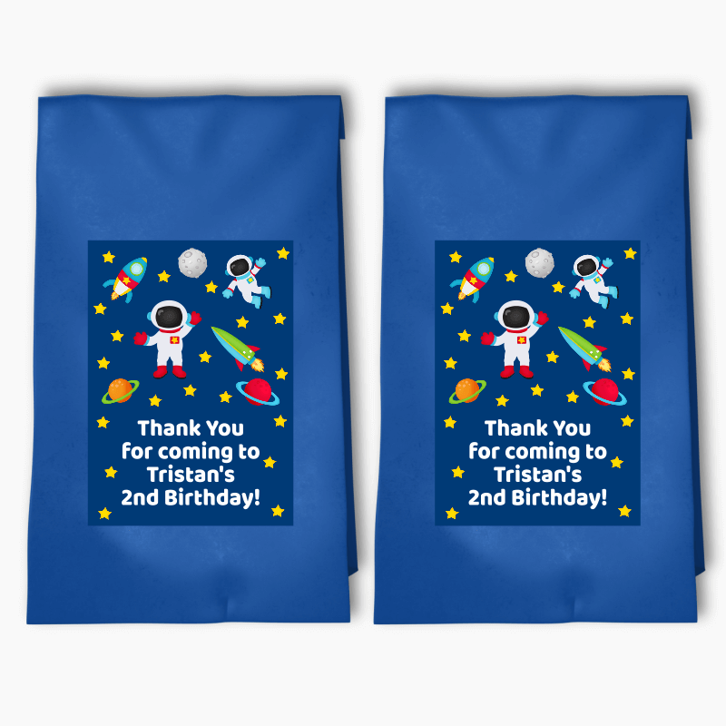 Personalised Outer Space Birthday Party Bags &amp; Labels