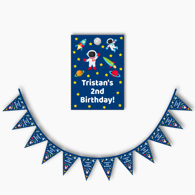 Personalised Outer Space Party Poster &amp; Bunting Combo