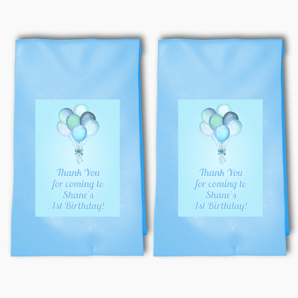 Custom Pastel Blue Balloons Birthday Party Bags & Labels - Katie J ...