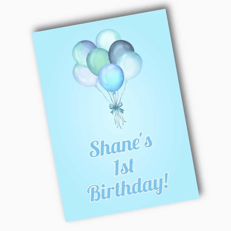 Personalised Pastel Blue Balloons Birthday Party Posters