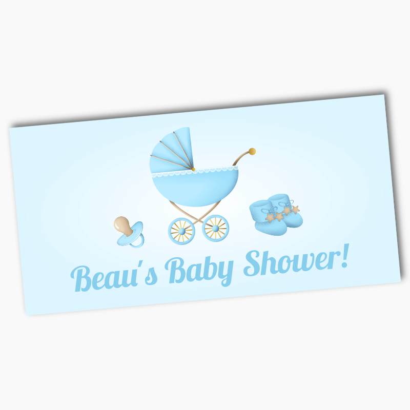 Personalised Pastel Blue Vintage Pram Baby Shower Banners