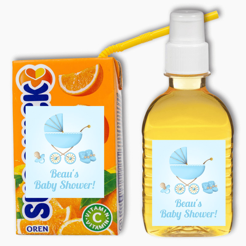 Pastel Blue Pram Baby Shower Rectangle Favour Stickers