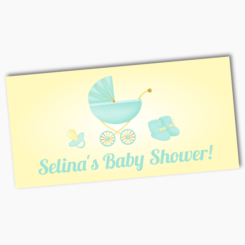 Personalised Pastel Mint & Lemon Vintage Pram Baby Shower Banners