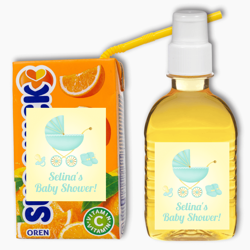 Pastel Mint &amp; Lemon Pram Baby Shower Rectangle Drink Labels