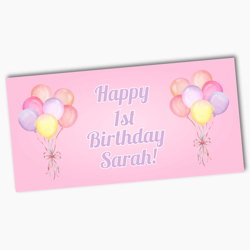 Personalised Pastel Pink Balloons Birthday Party Banners