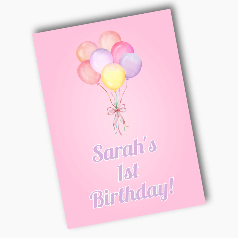 Personalised Pastel Pink Balloons Birthday Party Posters