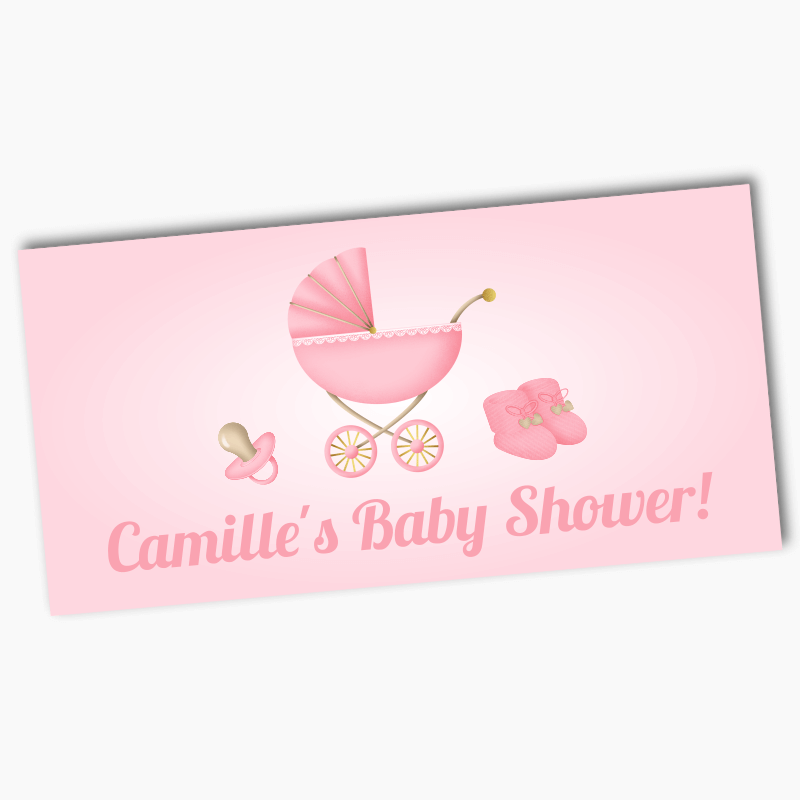 Personalised Pastel Pink Vintage Pram Baby Shower Banners