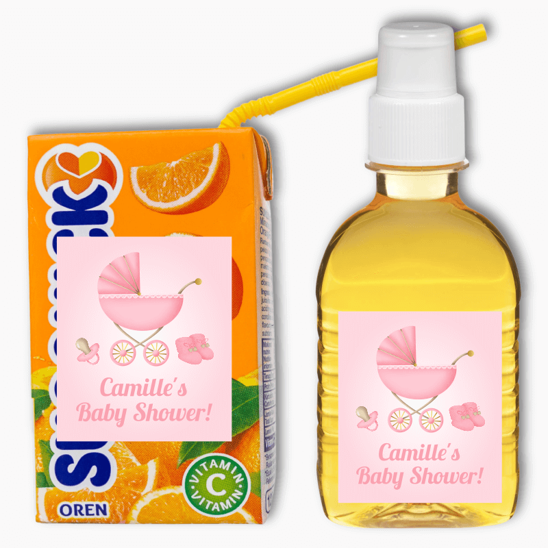Pastel Pink Pram Baby Shower Rectangle Drink Labels