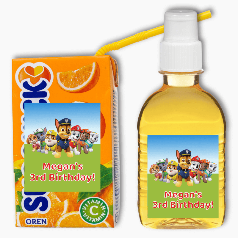 Personalised Paw Patrol Birthday Party Drink Labels
