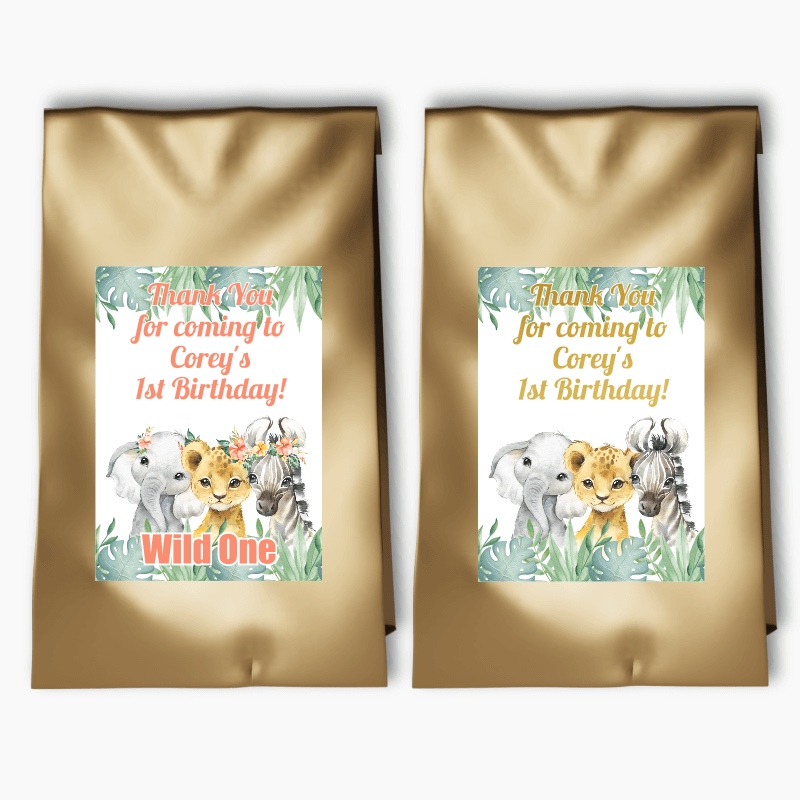 Personalised African Animals Party Bags & Labels