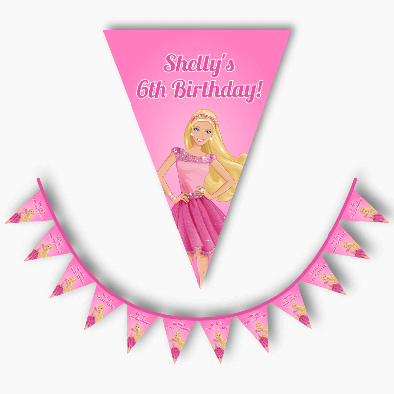 Personalised Barbie Birthday Party Flag Bunting