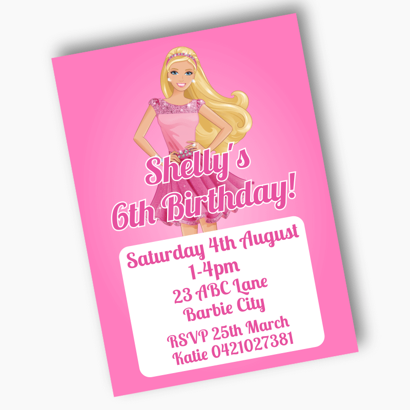 Personalised Barbie Birthday Party Invites