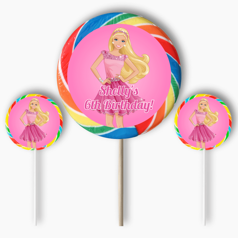 Personalised Barbie Birthday Party Round Stickers