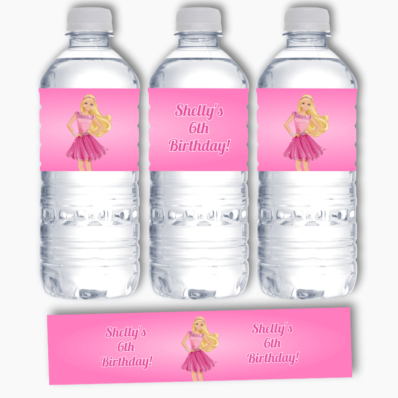 Personalised Barbie Birthday Party Water Bottle Labels