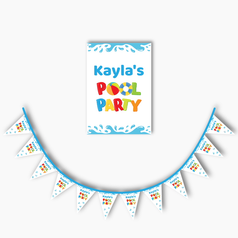 Personalised Boys Pool Party Poster &amp; Bunting Combo - White