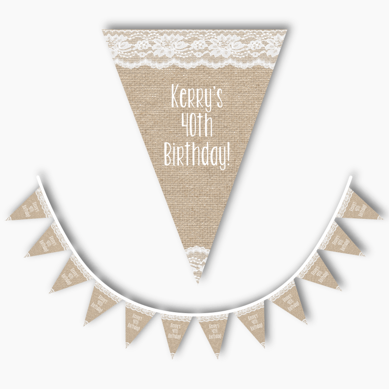 Personalised Burlap &amp; Lace Party Flag Bunting