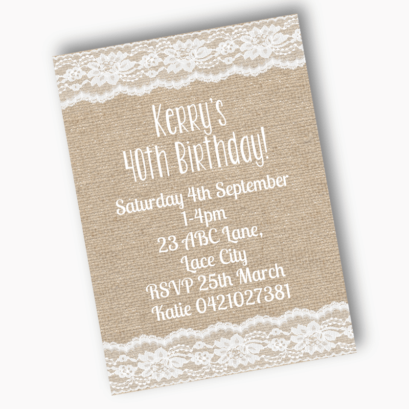 Personalised Burlap &amp; Lace Party Invites