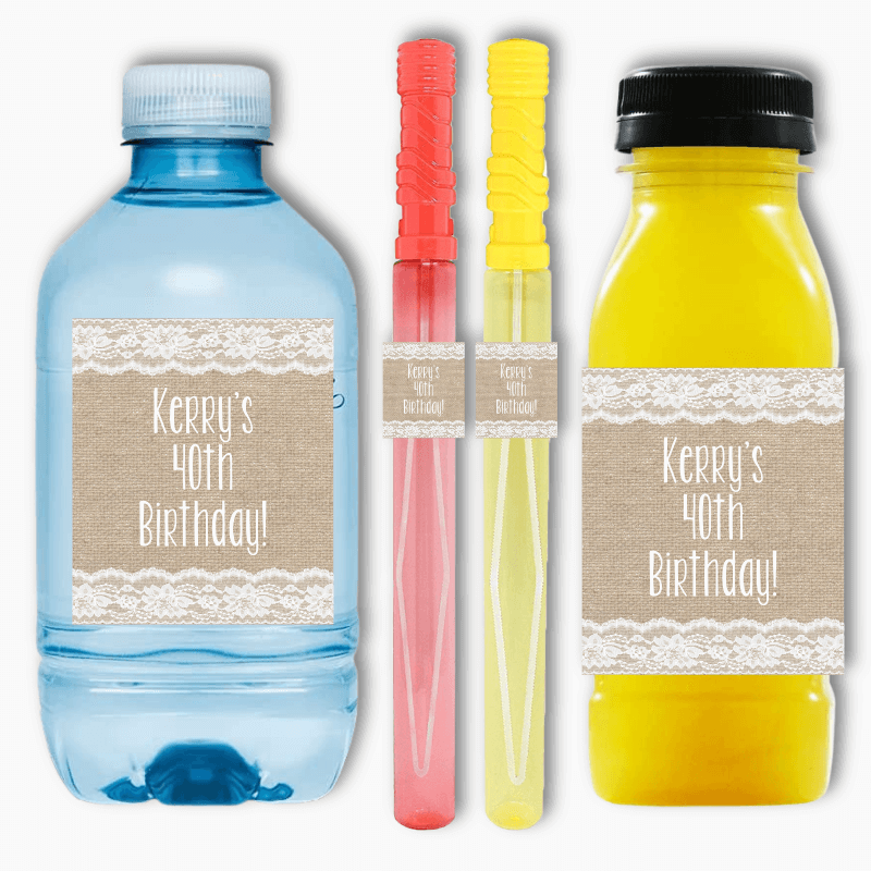 Personalised Burlap & Lace Party Rectangle Favour Stickers