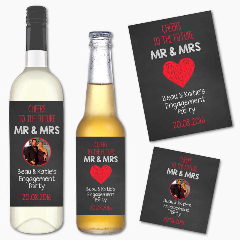 Personalised &#39;Cheers to the Future Mr &amp; Mrs&#39; Engagement Party Wine &amp; Beer Labels