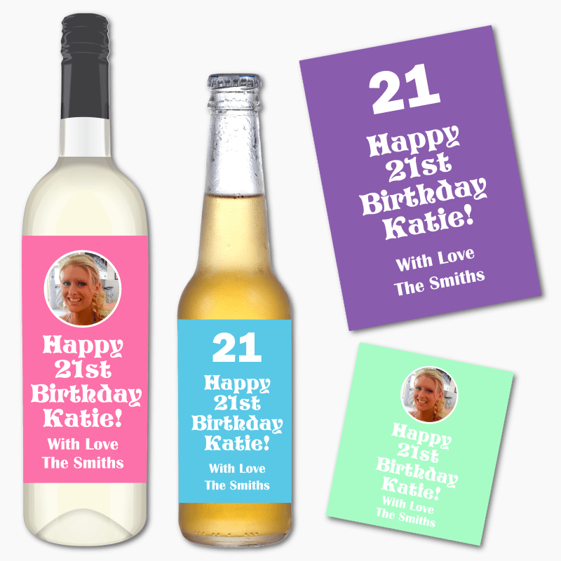 Personalised Colourful Birthday Gift Wine &amp; Beer Labels