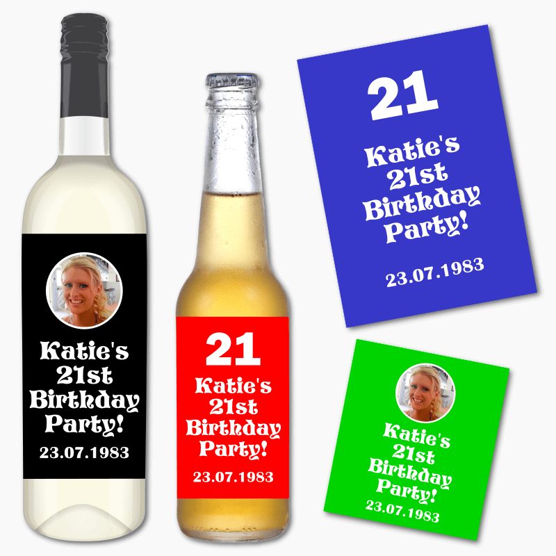 Personalised Colourful Birthday Party Wine &amp; Beer Labels