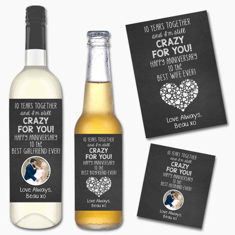 Personalised Crazy for You Anniversary Gift Wine &amp; Beer Labels